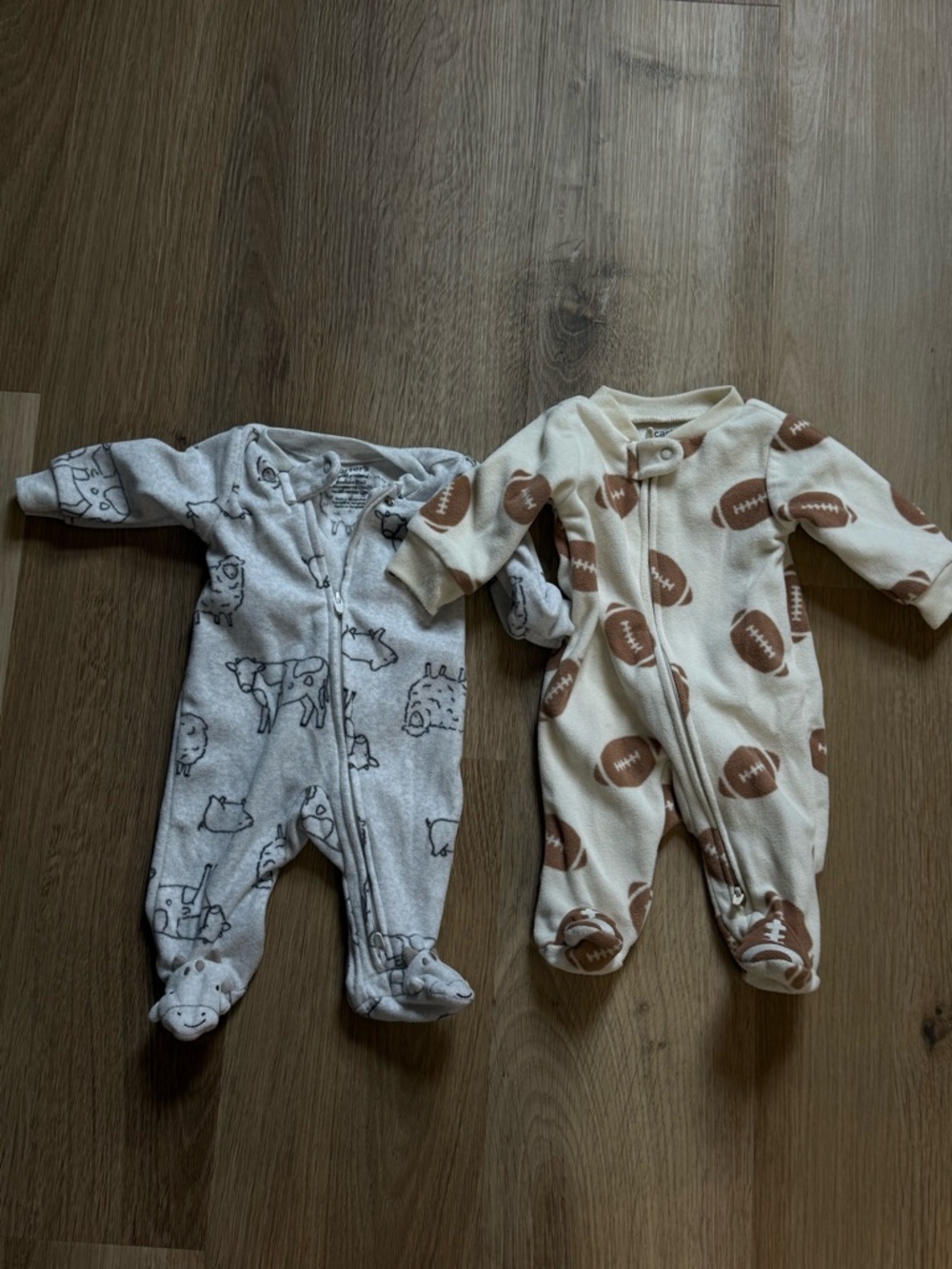 Carter's Cream Football & Gray Farm Print Baby Footed One-Pieces